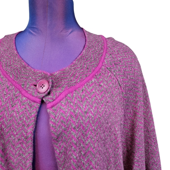 Talbots Fuchsia & Gray Chevron Wool Blend Cardigan Sweater 2X Women's Plus K23 - Picture 2 of 8